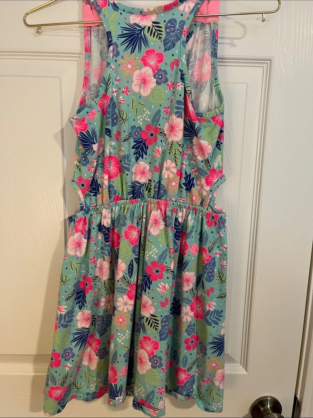 Tommy Bahama L 10/12 Girls' Tropical Floral Tank Dress - Aqua with Pink & Blue